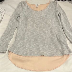 Bar III Gray and Tan Asymmetrical Long Sleeve Blouse